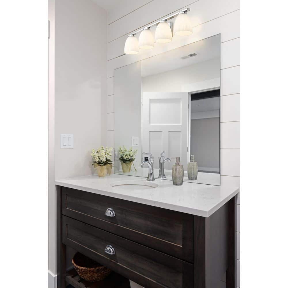 Naya 32 in. 4 Light Chrome Vanity Light with Matte Opal Glass Shade price history on PriceWatchPro