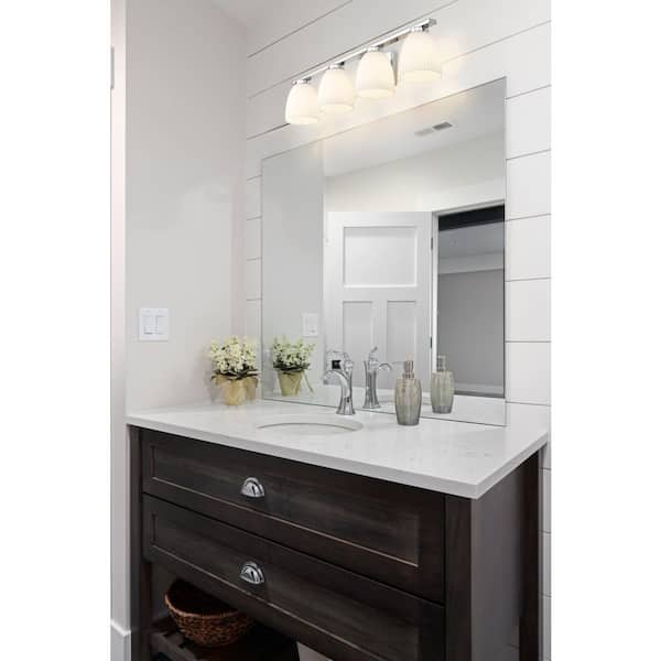 Naya 32 in. 4 Light Chrome Vanity Light with Matte Opal Glass Shade