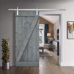 Z Series 24 in. x 84 in. Gray Knotty Pine Wood Interior Sliding Barn Door with Hardware Kit