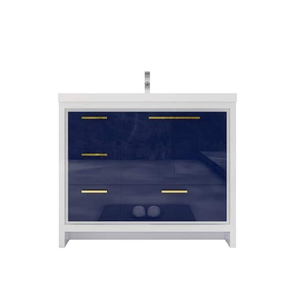 Moreno Bath Dolce 42 in. W Bath Vanity in Glossy Blue with Reinforced Acrylic Vanity Top in White with White Basin and Left Drawers