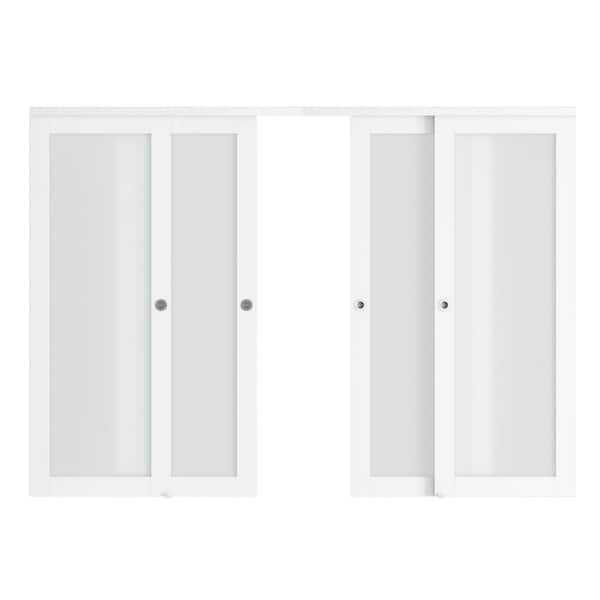 GOLDENPOLEY 120 in. x 78.58 in. 1-Lite Frosted Glass Solid Core White Finished MDF Closet Sliding Door with Hardware Kit