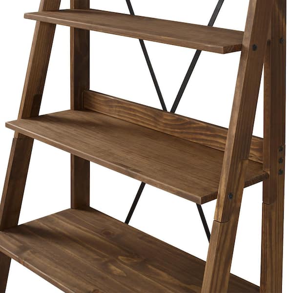 Brown Wood 4 Shelf Ladder Bookcase, Solid Wood Ladder Bookcase