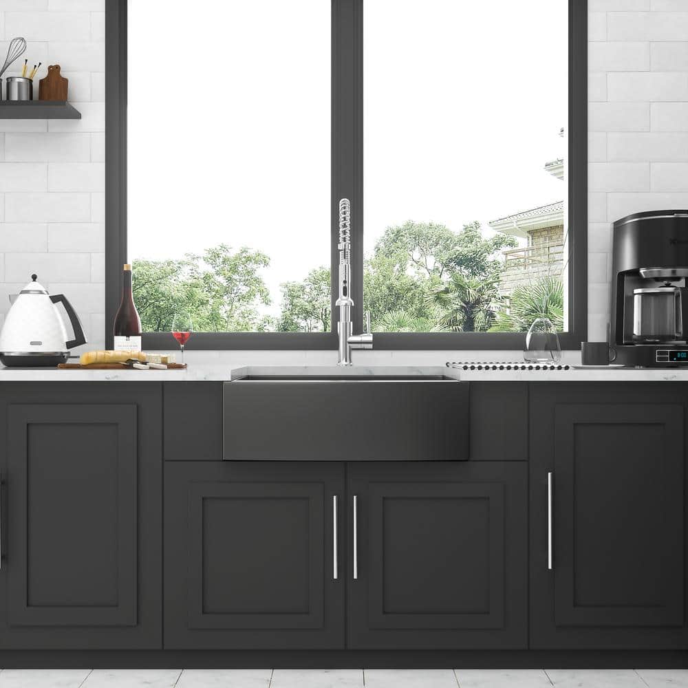Gunmetal Black Stainless Steel Farmhouse Kitchen Sink with Accessories