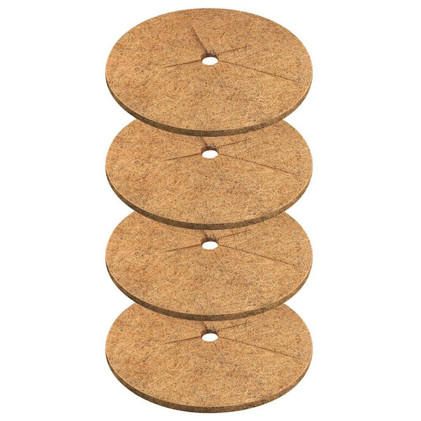 30 in. Natural Coconut Fiber Mulch Ring Tree Plant Protector Mat, Tree Protection Ring Plant Pot Soil Cover (4-Pack)