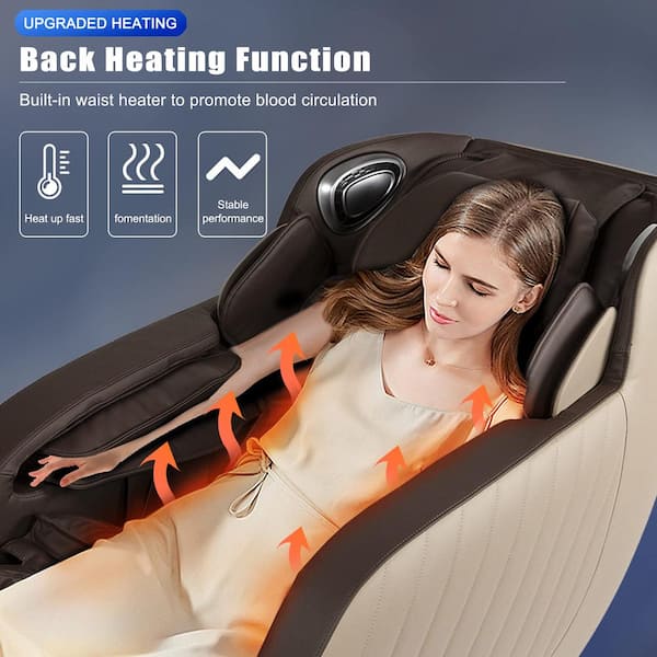 Jania Brown Faux Leather Massage Chair With Bluetooth, Anti Gravity, Heat, Voice Control