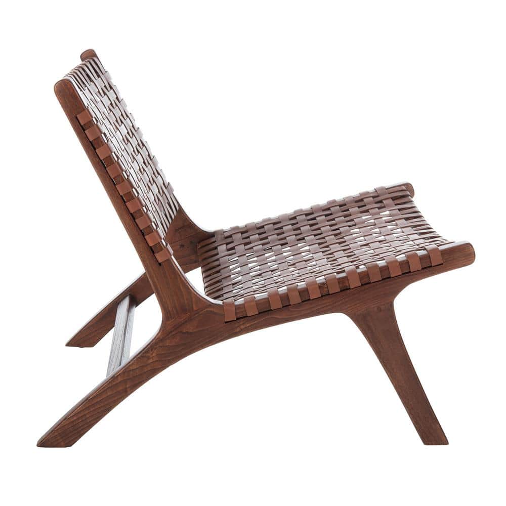 Cognac Brown Leather & Sungkai Wood Transitional Side Chair