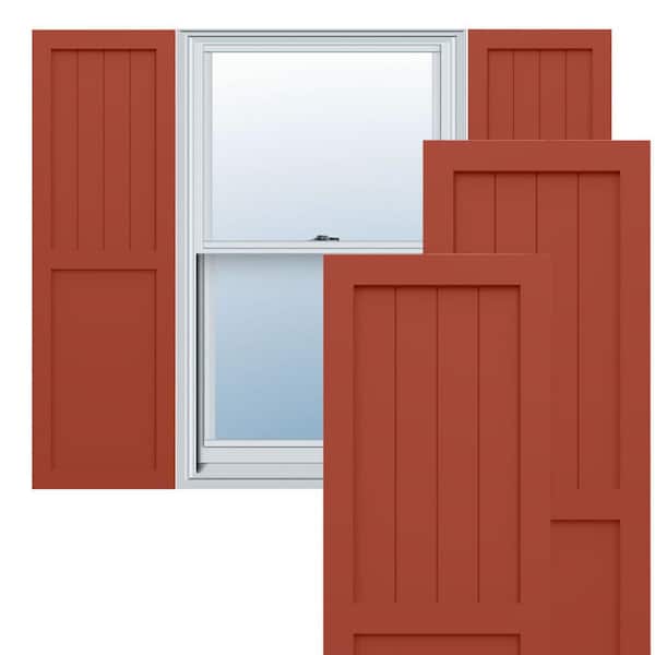Ekena Millwork True Fit PVC 15 in. W x 38 in. H Vinyl Board and Batten Shutters Pair in Colorful Leaves