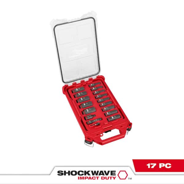 Milwaukee SHOCKWAVE Impact-Duty 3/8 in. Drive SAE Deep Well Impact PACKOUT Socket Set (17-Piece)