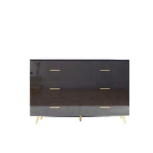 47.2 in. W x 15 in. D x 31.5 in. H Black Linen Cabinet with Golden Handle and Golden Steel Legs