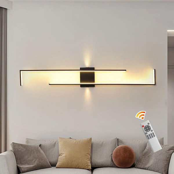 55.12 in. Modern Indoor 2-Light Black Dimmable LED Wall Sconce with Remote Included for Living Room Bedroom Kitchen