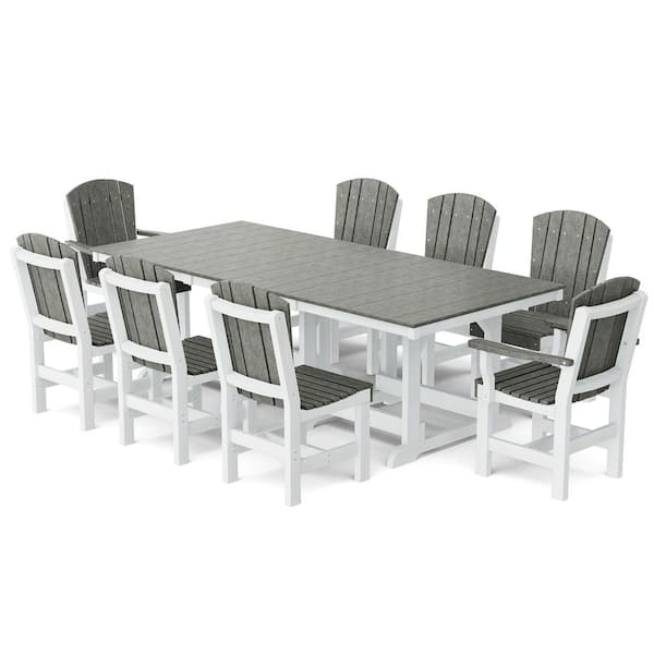 Heritage 9-Piece Dark Gray and White HDPE Plastic Outdoor Patio Dining Set