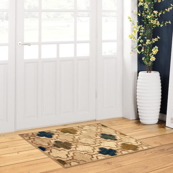 Viking Cream 2 ft. x 3 ft. Contemporary Trellis Non-Slip Area Rug