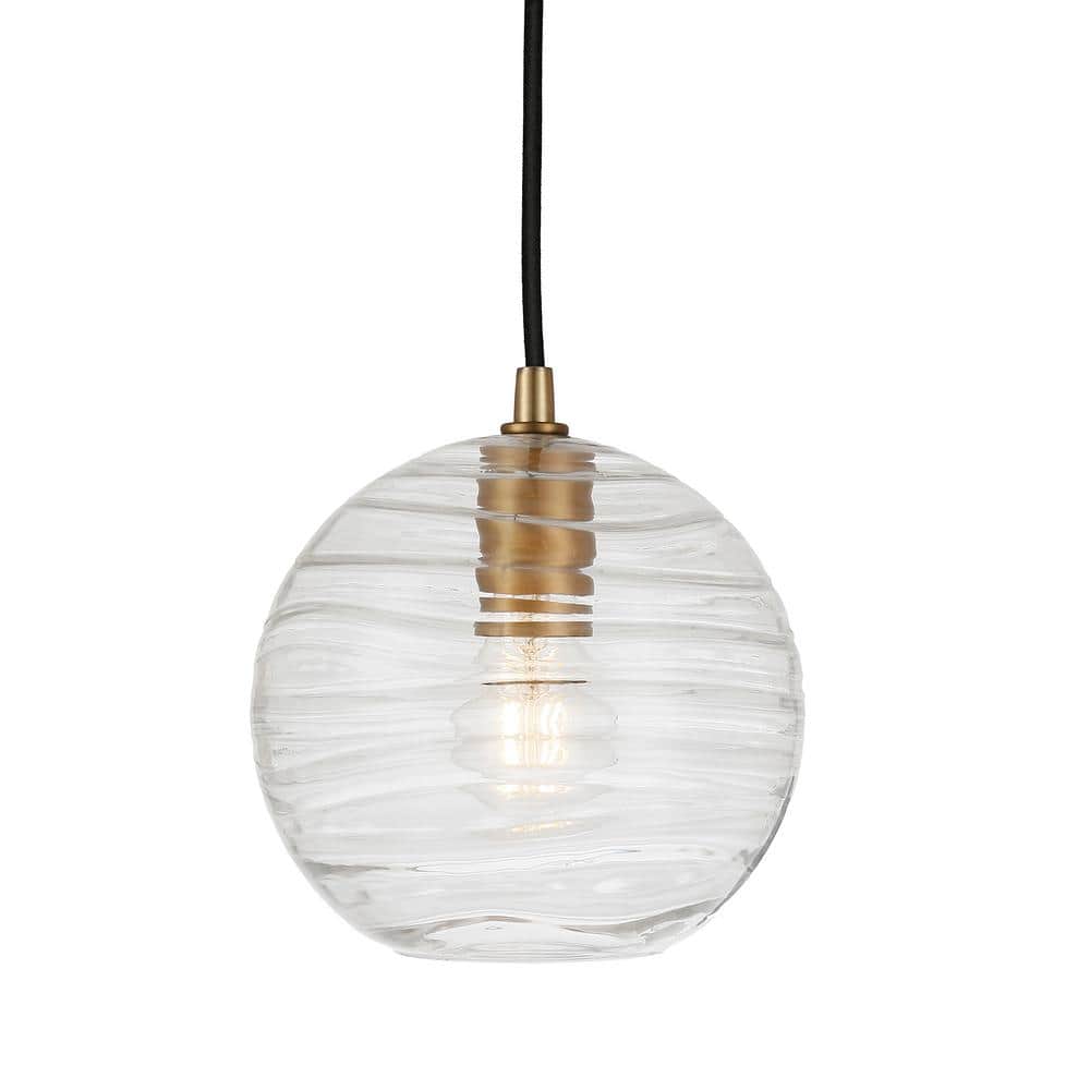 Brass and Glass Rippled Globe Pendant Light