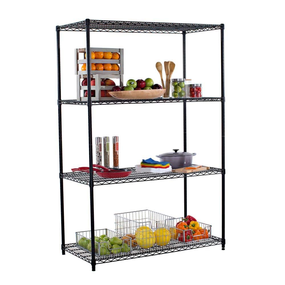 Black Steel 4-Tier Commercial Wire Shelving Unit