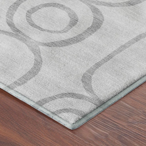 Mayfield Premium Machine Washable Abstract AMF2344 Silver 8 ft. x 10 ft. Area Rug