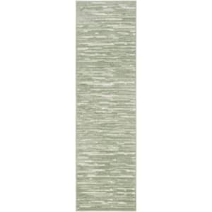 Casual Green 2 ft. x 6 ft. Abstract Contemporary Runner Area Rug