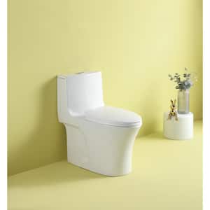 1-Piece 1.1 GPF/1.6 GPF High Efficiency Siphonic Dual Flush Elongated Toilet in Glossy White Soft-Close, Seat Included