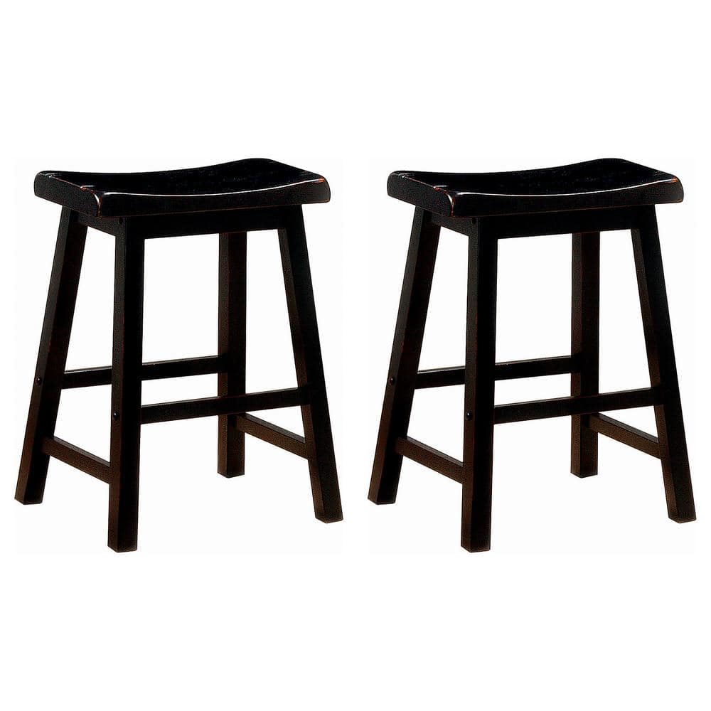 Wooden Casual Counter Height Stool  Dark Brown  Set of 2 - Saltoro Sherpi