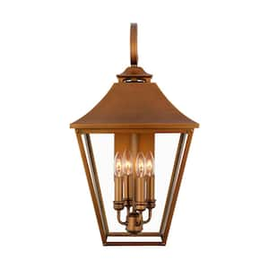 Galena 25.375 in. H Natural Copper Outdoor Hardwired Large Wall Lantern Sconce with No Bulbs Included