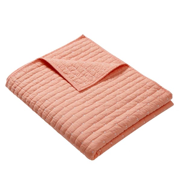 Greenland Home Fashions Monterrey Coral Solid Color 50 in. x 60 in. Cotton Rich Throw Blanket