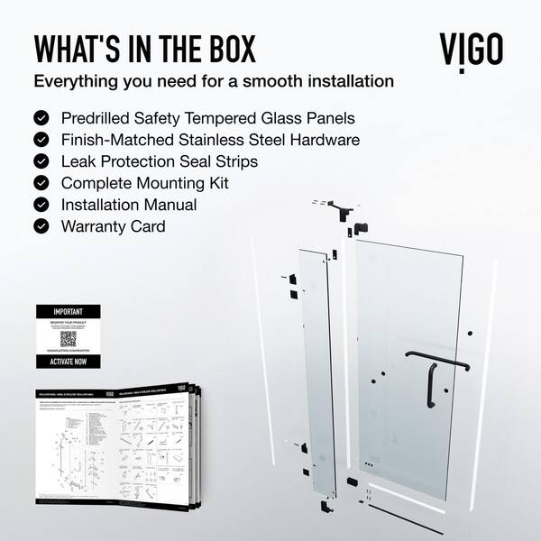 VIGO Pirouette 30 to 36 in. W x 72 in. H Pivot Frameless Shower
