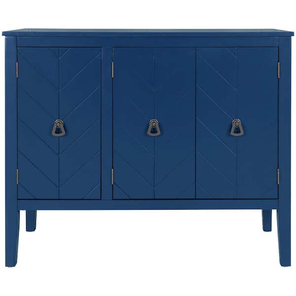 37 in. W x 15.7 in. D x 31.5 in. H Navy Blue Linen Cabinet with Adjustable Shelf and Antique Modern Sideboard