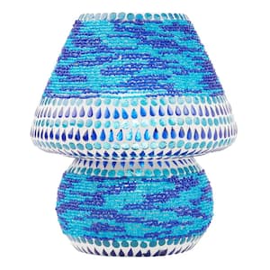 Madison 8.75 in. Blue/Aqua/White Mosaic Glass Mushroom Accent Lamp