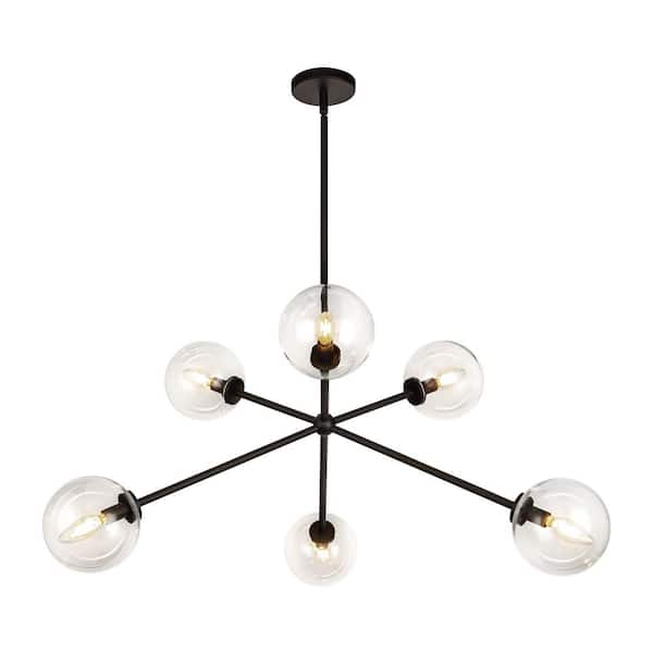 ALORA MOOD Cassia 40 in. 6 Light 40-Watt Matte Black/Clear Glass Chandelier