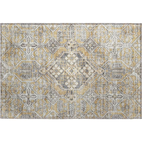 Mayfield Premium Machine Washable Abstract AMF2197 Gold 2 ft. x 3 ft. Accent Rug