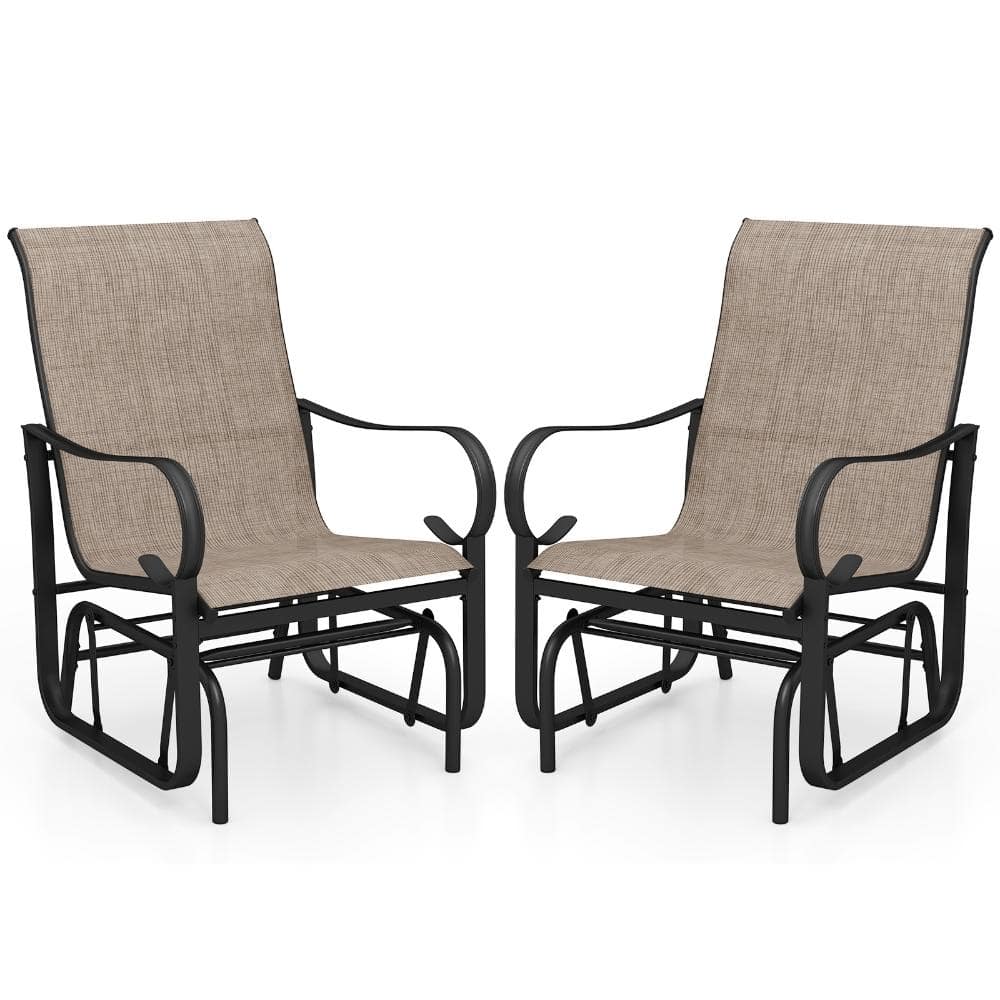 Set of 2 Breathable Fabric Patio Glider Chairs with Metal Frames and 330 lb. Capacity, Black and Brown price history on PriceWatchPro
