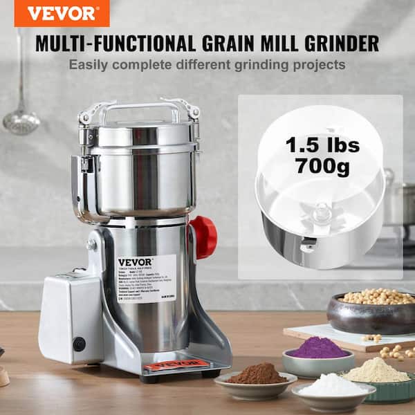 VEVOR Electric Grain Mill Grinder, 1500W 110V Spice Grinders, Commercial Corn Mill with Funnel, Dry and Wet Grinder, Blue