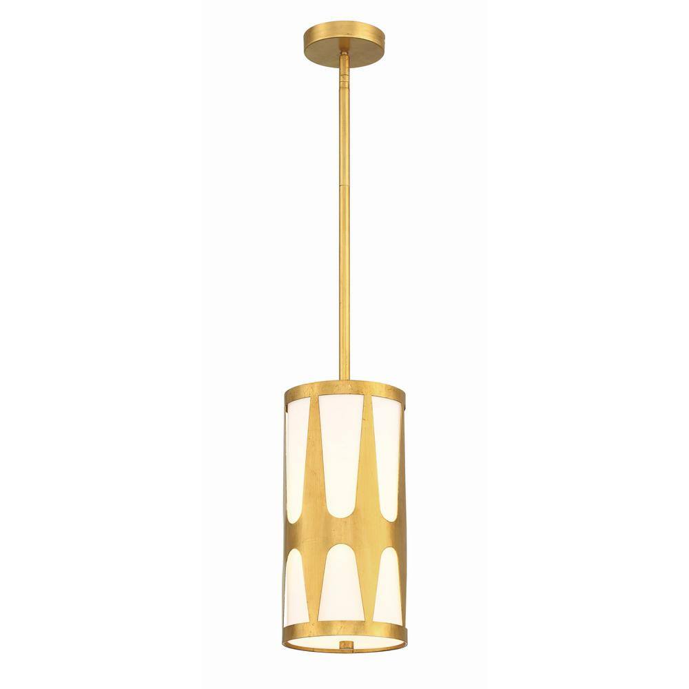 Antique Gold Pendant Light with White Glass Shade