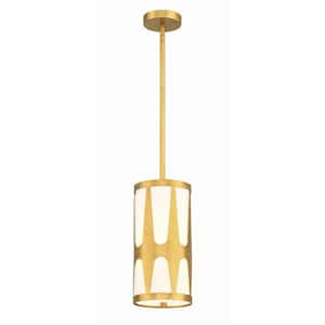 Royston 1-Light Antique Gold Tubed Pendant Light with Glass Shade