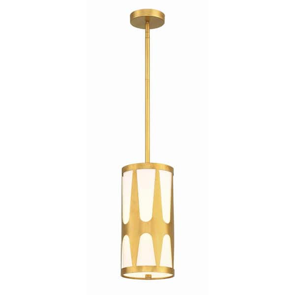 Crystorama Royston 1-Light Antique Gold Tubed Pendant Light with Glass Shade