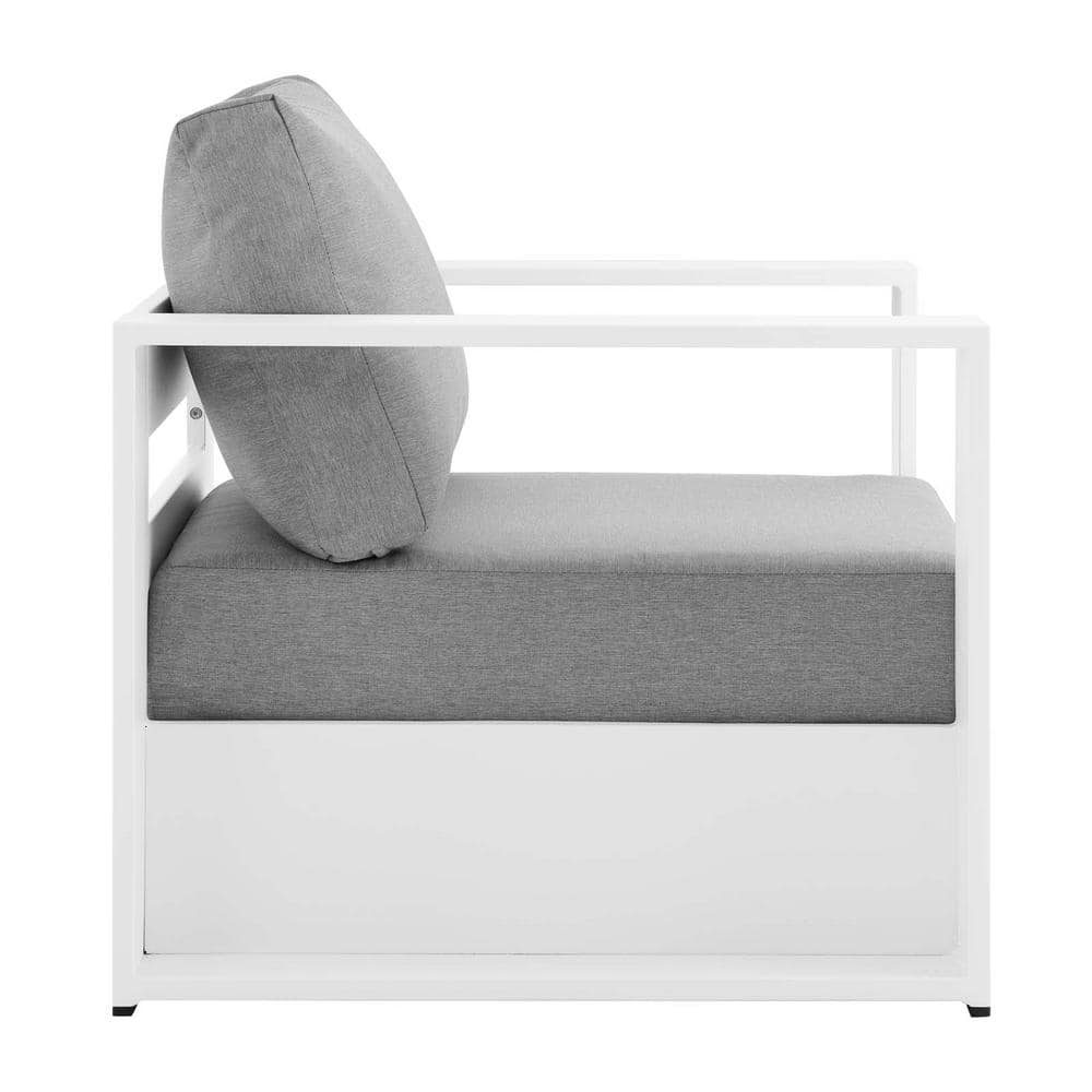Contemporary Tahoe White & Gray Aluminum Outdoor Armchair with Cushions