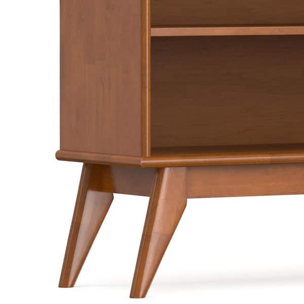 Draper 40 in. Tall Teak Brown Solid Wood 6-Shelf Mid-Century Bookcase with Adjustable Shelves and Tapered Legs