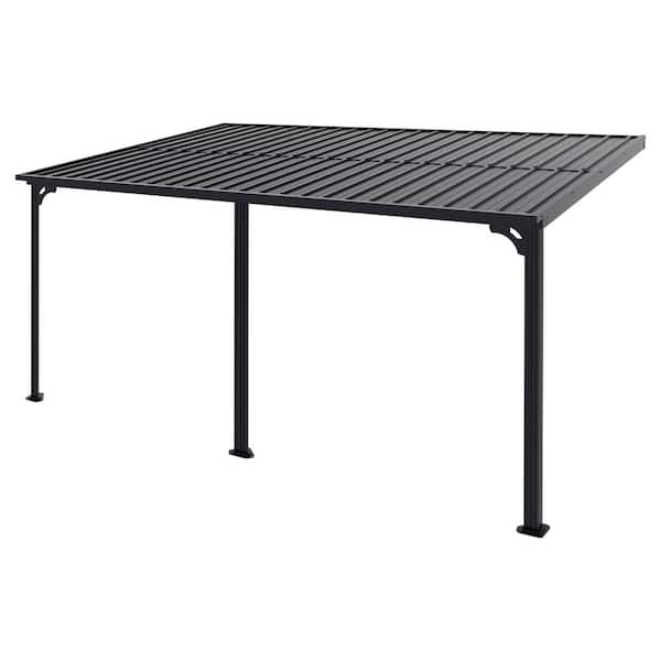 VEIKOUS 14 ft. x 10 ft. Polycarbonate Patio Covers Wall Mount Gazebo Pergola, Black