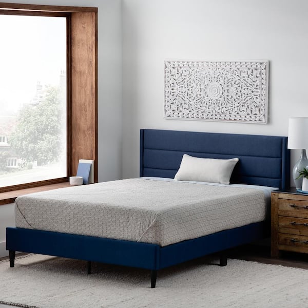 Navy upholstered online king bed