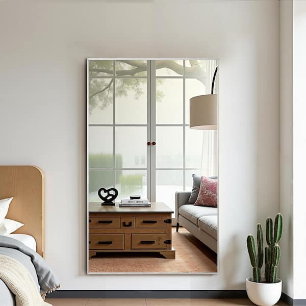 Silver 31 in. W x 51 in. H Rectangle Aluminum Alloy Thin Edge Full Length Mirror (No Bracket)