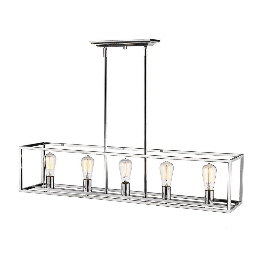 Contemporary Chrome 41" Linear Island Pendant with Exposed Bulbs