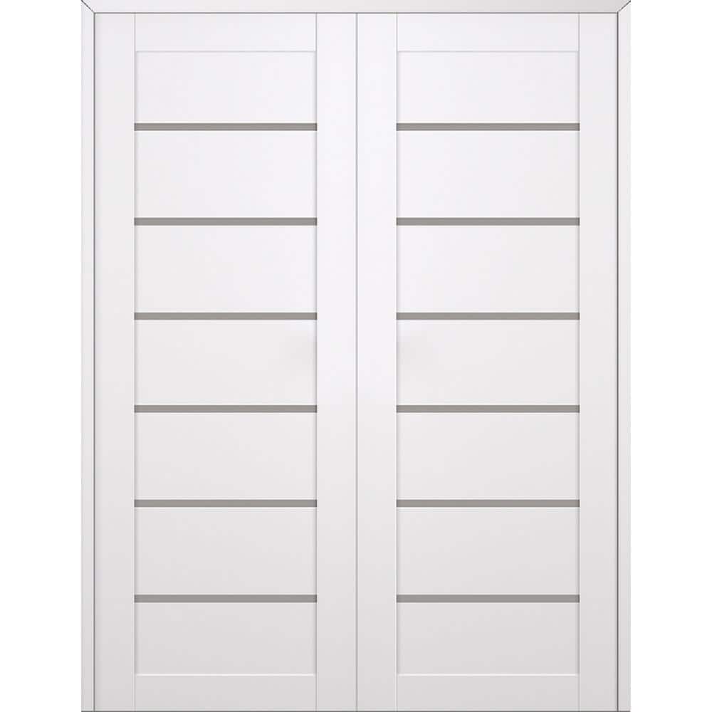 Alba 60 in. W. x 96 in. Both Active 6-Lite Frosted Glass Snow White Wood Composite Double Prehung Interior Door price history on PriceWatchPro