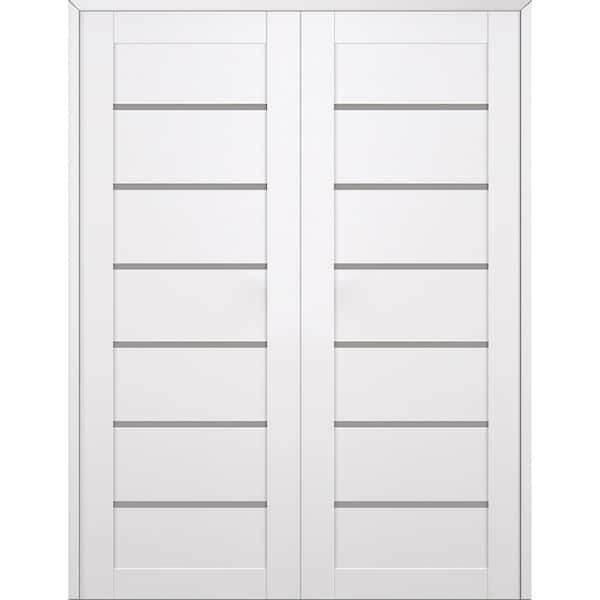 Alba 60 in. W. x 96 in. Both Active 6-Lite Frosted Glass Snow White Wood Composite Double Prehung Interior Door