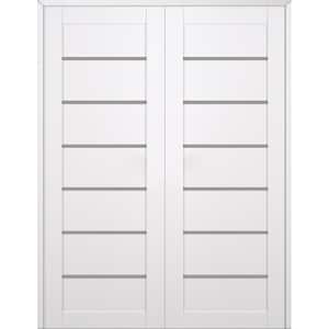 Alba 60 in. W. x 84 in. Both Active 6-Lite Frosted Glass Snow White Wood Composite Double Prehend Interior Door