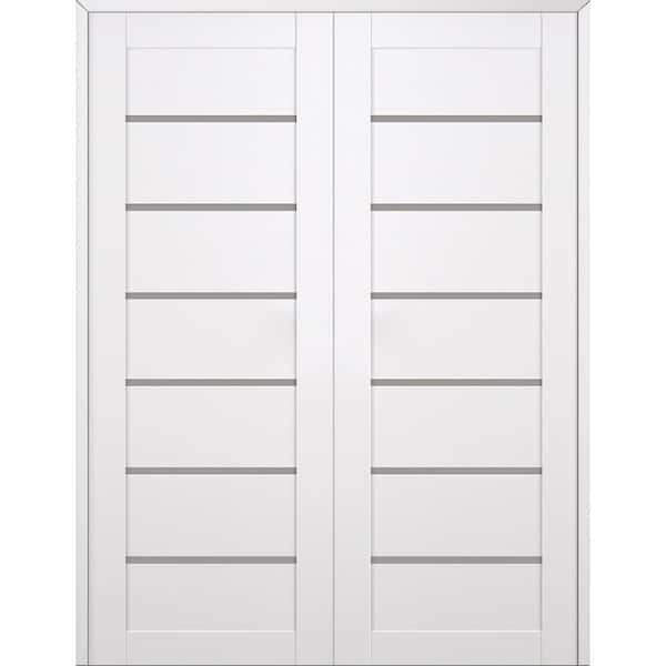 Belldinni Alba 56 in. x 84 in. Both Active 6-Lite Frosted Glass Snow White Wood Composite Double Prehung Interior Door