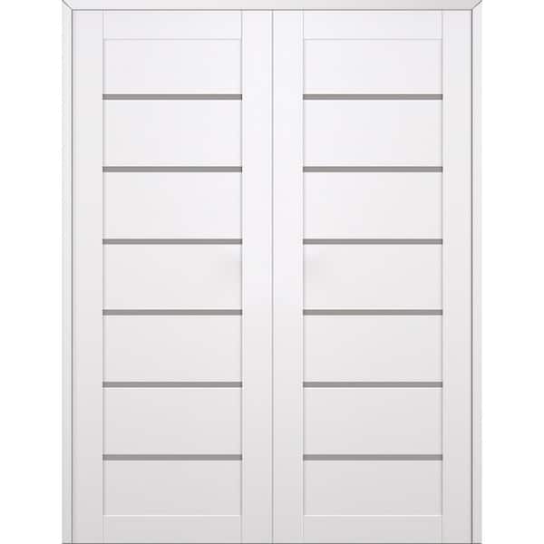 Belldinni Alba 72 in. x 79,375 in. Both Active 6-Lite Frosted Glass Snow White Wood Composite Double Prehung Interior Door