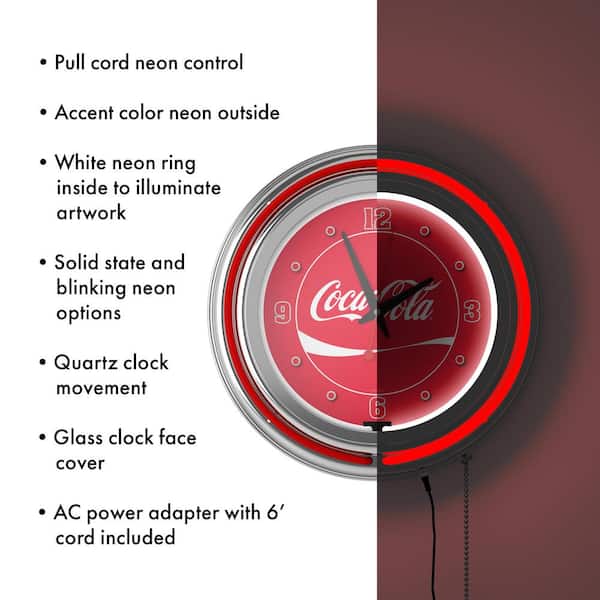 Coca-Cola Red Logo Lighted Analog Neon Clock COKE8DR-HD - The Home