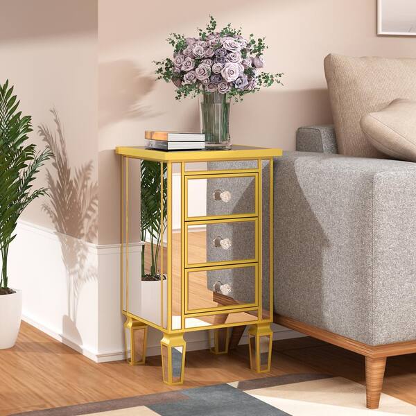 Kohros 15 In Gold Rectangle Glass End Table With 3 Drawers Cof006 The Home Depot