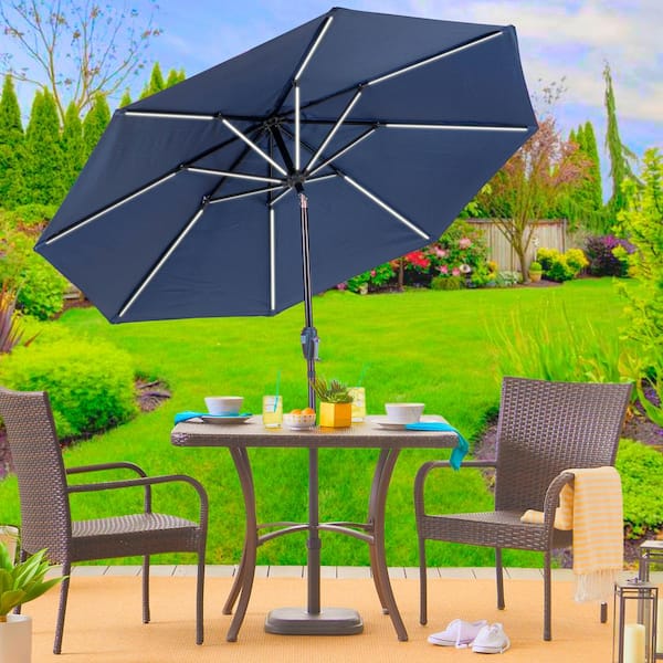 9 ft. Round Market Next Gen Solar Lighted Umbrella in Navy