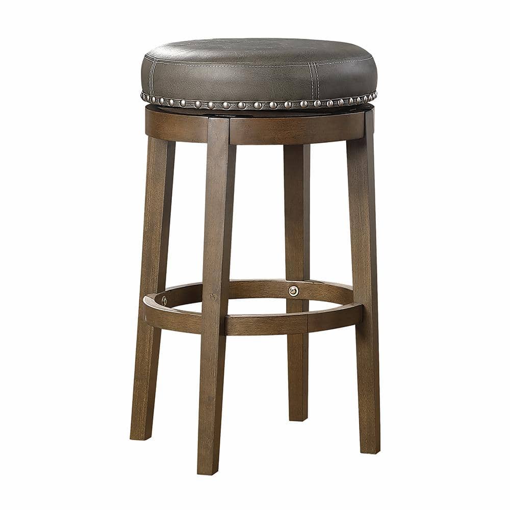 Gray Faux Leather Swivel Pub Stools with Wood Legs, 30.5"