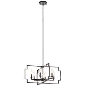 Downtown Deco 21 in. 6-Light Midnight Chrome Contemporary Candle Cage Convertible Chandelier for Foyer